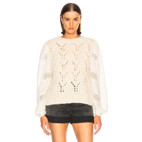 Sea Ellie Lace Combo Wool and Alpaca Blend Knit Sweater in Cream Size Small - Picture 2 of 13